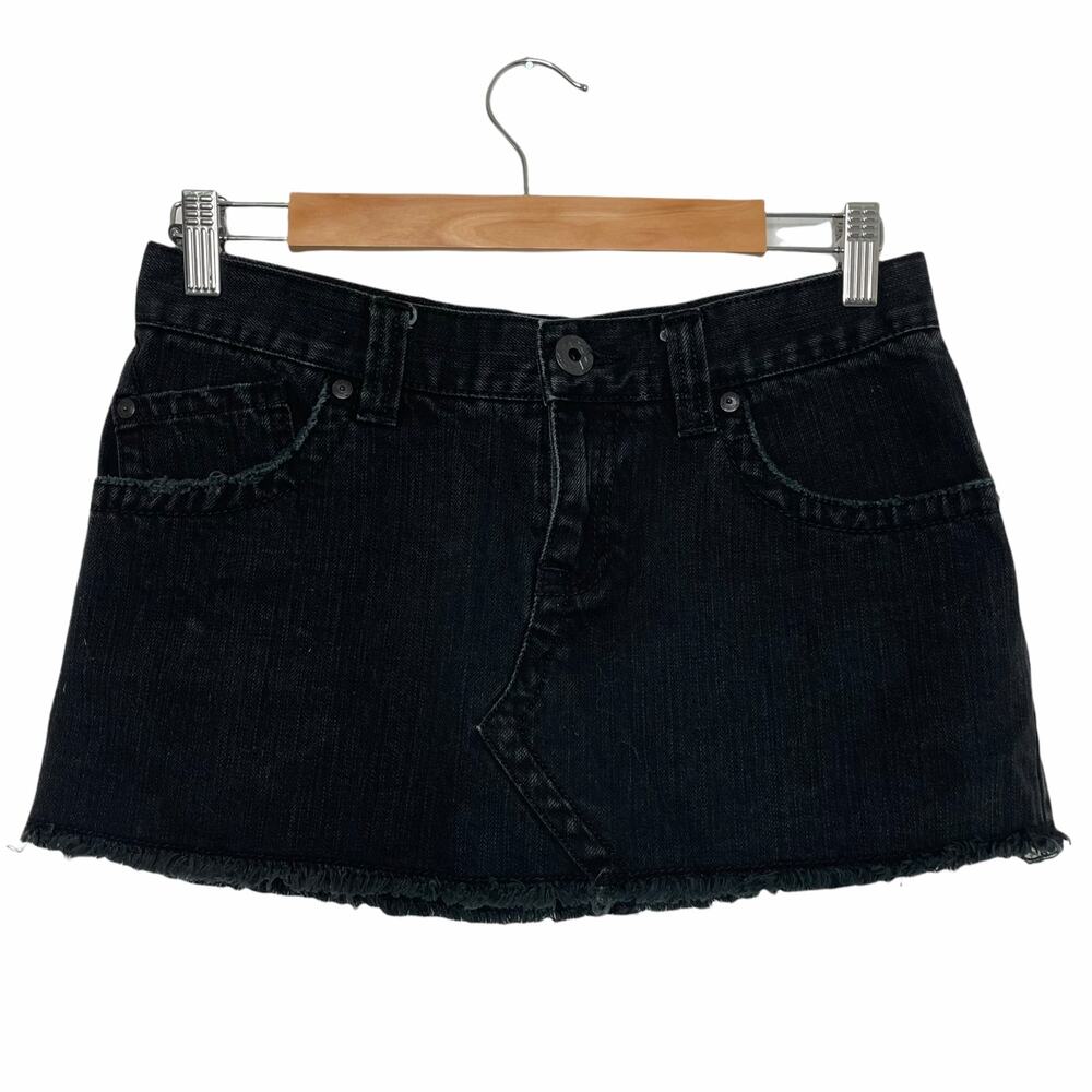 Roxy Black Distressed Jean Mini Skirt 3